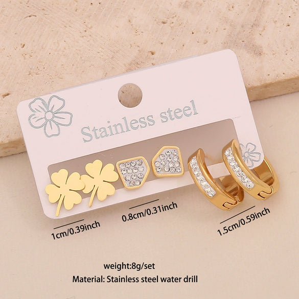 Wholesale Women's Stainless Steel Earrings With Diamond Inlay Butterfly Heart Star And Geometric Patterns