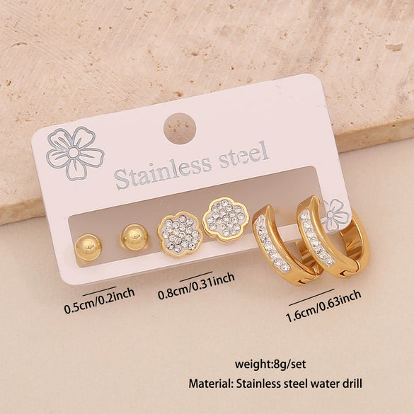 Wholesale Women's Stainless Steel Earrings With Diamond Inlay Butterfly Heart Star And Geometric Patterns