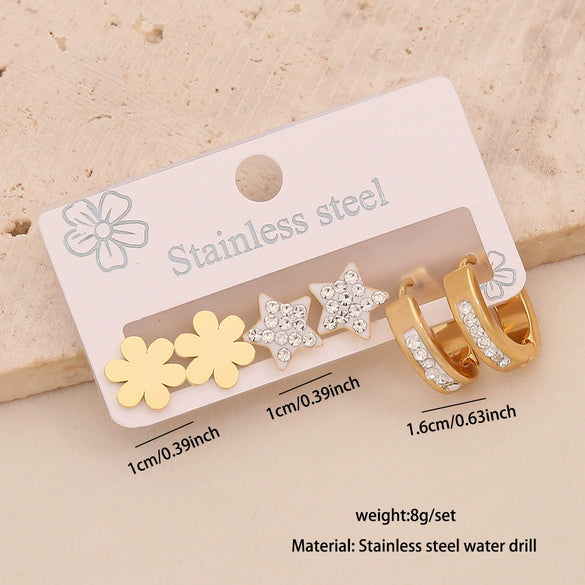 Wholesale Women's Stainless Steel Earrings With Diamond Inlay Butterfly Heart Star And Geometric Patterns
