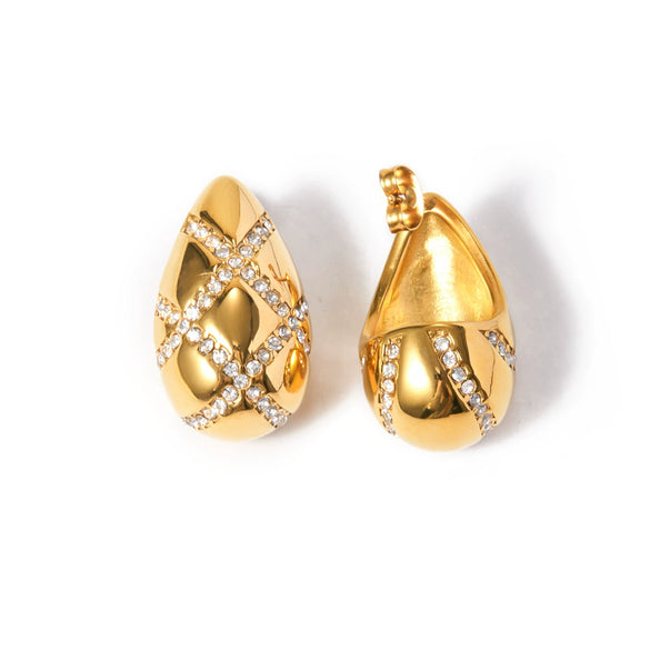 Wholesale Women's Stainless Steel Earrings With Diamond Lattice Inlay And Electroplating