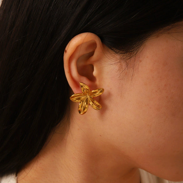 Wholesale Women's Stainless Steel Earrings With Flower Geometric Pattern Pvd Furnace Real Gold Electroplating