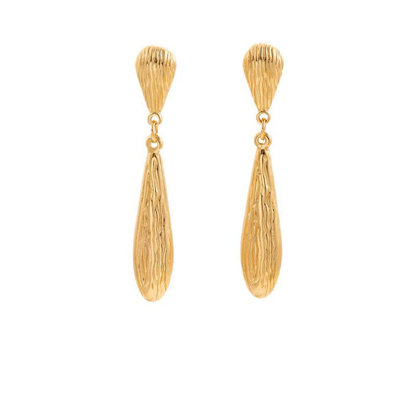 Wholesale Women's Stainless Steel Earrings With Flower Pattern And Electroplating Treatment In Water Drop Shape