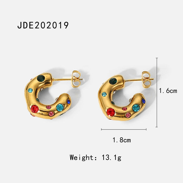 Wholesale Women's Stainless Steel Earrings With Geometric Pattern And Color Zircon 18K Gold Electroplated