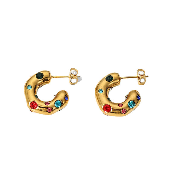 Wholesale Women's Stainless Steel Earrings With Geometric Pattern And Color Zircon 18K Gold Electroplated