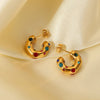 Wholesale Women's Stainless Steel Earrings With Geometric Pattern And Color Zircon 18K Gold Electroplated