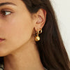 Wholesale Women's Stainless Steel Earrings With Gold Ball Pendant And Geometric Design Electroplated