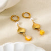 Wholesale Women's Stainless Steel Earrings With 18K Gold Plating Animal Zodiac Pattern Tassel Pendant
