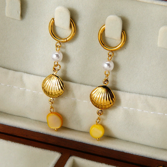 Wholesale Women's Stainless Steel Earrings With 18K Gold Plating Animal Zodiac Pattern Tassel Pendant