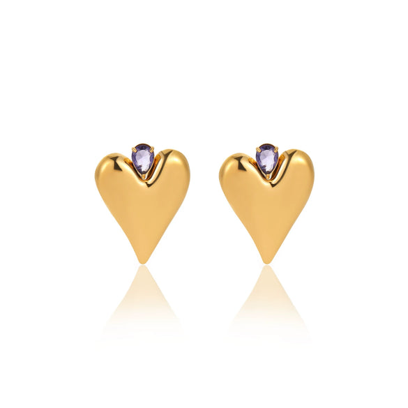 Wholesale Women's Stainless Steel Earrings With Love Pattern Inlaid With Zirconium Electroplated In Titanium Steel Glossy Minimalist Style