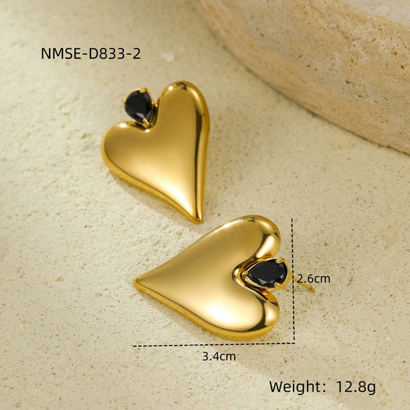 Wholesale Women's Stainless Steel Earrings With Love Pattern Inlaid With Zirconium Electroplated In Titanium Steel Glossy Minimalist Style