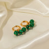 Wholesale Women's Stainless Steel Earrings With Three Green Malachite Tassel Pendants In Geometric Style And 18K Gold Electroplated Treatment