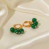 Wholesale Women's Stainless Steel Earrings With Three Green Malachite Tassel Pendants In Geometric Style And 18K Gold Electroplated Treatment