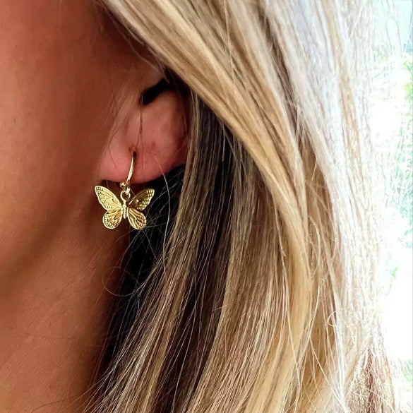 Wholesale Women's Stainless Steel Electroplated Butterfly Insect Style Earrings