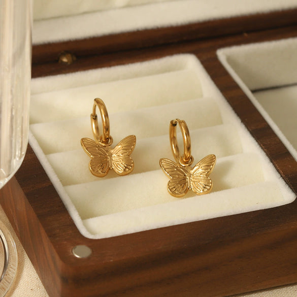 Wholesale Women's Stainless Steel Electroplated Butterfly Insect Style Earrings