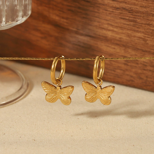 Wholesale Women's Stainless Steel Electroplated Butterfly Insect Style Earrings