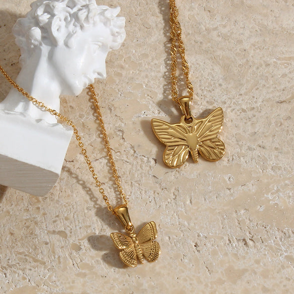 Wholesale Women's Stainless Steel Electroplated Butterfly Pendant Necklace Fashion Insect Design