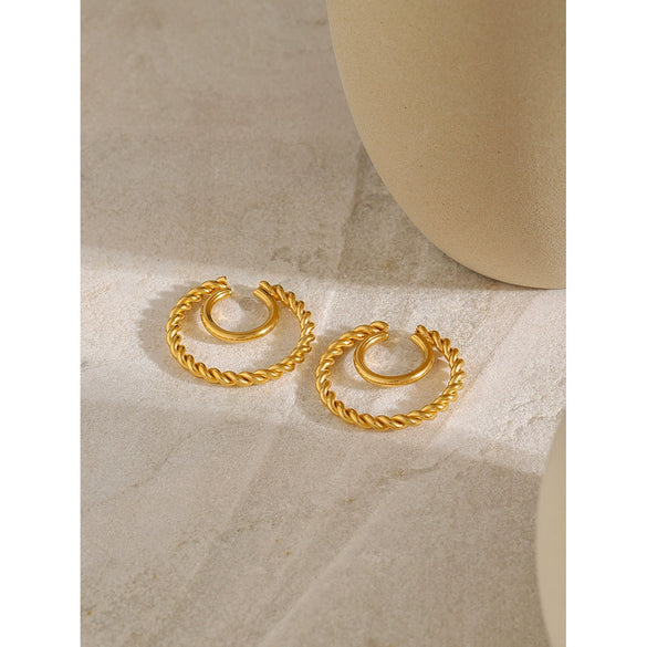 Wholesale Women's Stainless Steel Electroplated Coil Twist Double Layer Ear Clip