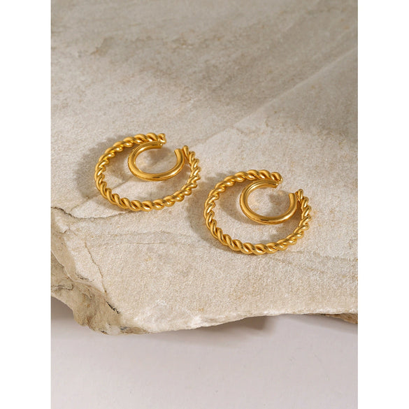 Wholesale Women's Stainless Steel Electroplated Coil Twist Double Layer Ear Clip