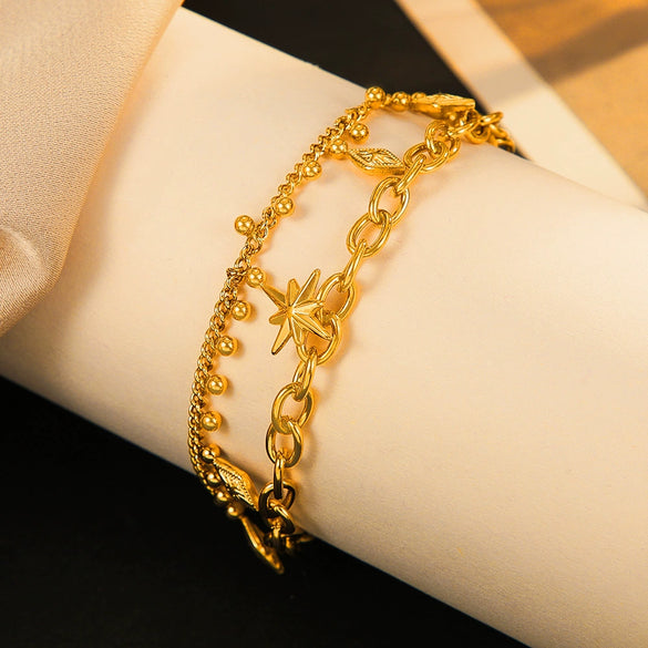 Wholesale Women's Stainless Steel Electroplated Double Star Bracelet Fashion Niche Design