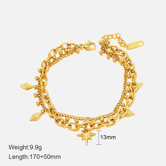 Wholesale Women's Stainless Steel Electroplated Double Star Bracelet Fashion Niche Design