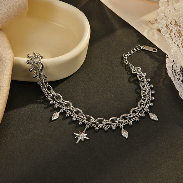 Wholesale Women's Stainless Steel Electroplated Double Star Bracelet Fashion Niche Design