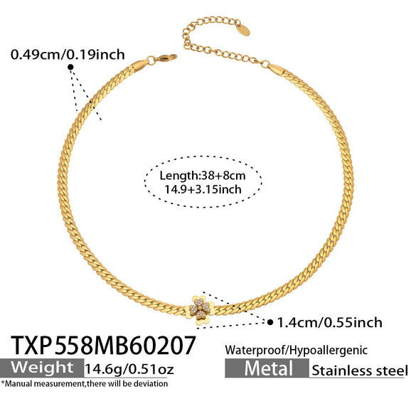 Wholesale Women's Stainless Steel Electroplated Doublelayer Flower Necklace And Bracelet Set Minimalist Light Luxury Style Jewelry Accessories