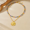 Wholesale Women's Stainless Steel Electroplated Doublelayer Stacked Clavicle Chain With Flower Pattern Necklace