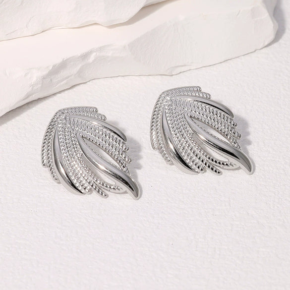Wholesale Women's Stainless Steel Electroplated Earrings With Wing Texture