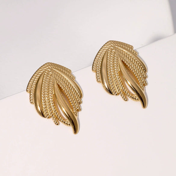 Wholesale Women's Stainless Steel Electroplated Earrings With Wing Texture