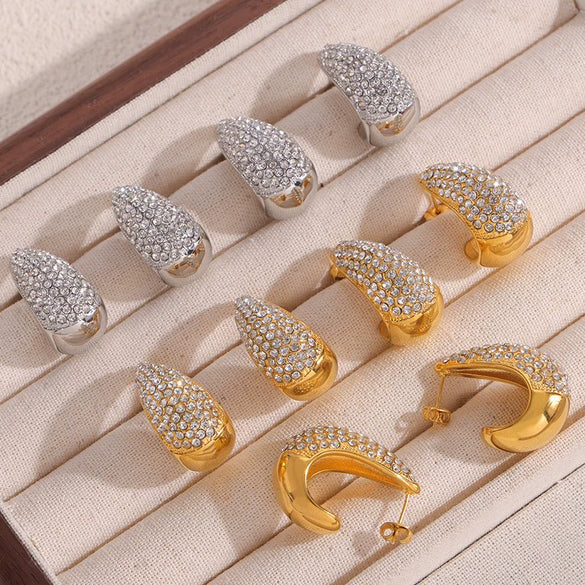 Wholesale Women's Stainless Steel Electroplated Ferris Wheel Water Drop Diamond Earrings And Small Square Carving English Square Pendant Necklaces