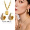 Wholesale Women's Stainless Steel Electroplated Ferris Wheel Water Drop Diamond Earrings And Small Square Carving English Square Pendant Necklaces