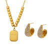 Wholesale Women's Stainless Steel Electroplated Ferris Wheel Water Drop Diamond Earrings And Small Square Carving English Square Pendant Necklaces