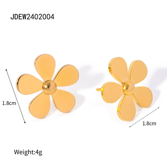 Wholesale Women's Stainless Steel Electroplated Five Petal Flower Daisy Earrings Jewelry