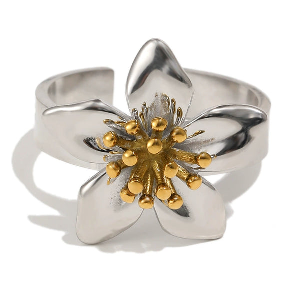 Wholesale Women's Stainless Steel Electroplated Flower Earrings And Twotone Ring Accessories