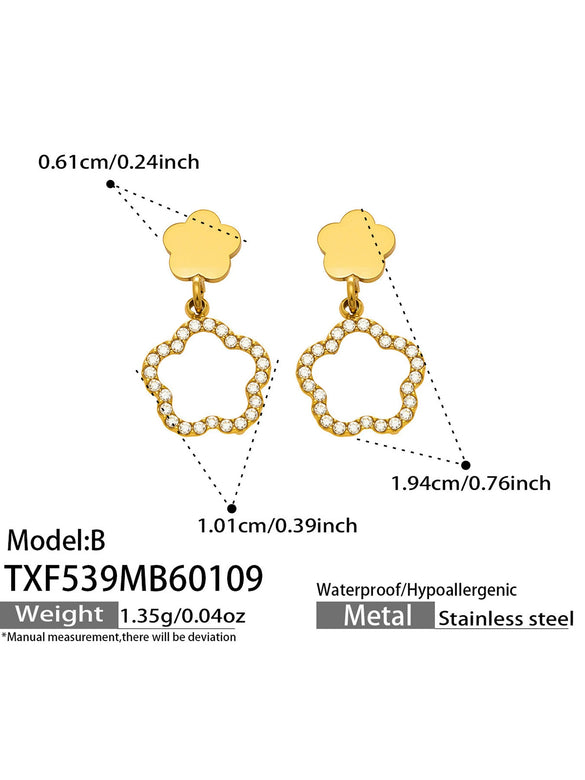 Wholesale Women's Stainless Steel Electroplated Flower Jewelry Set Including Necklace Bracelet And Earrings