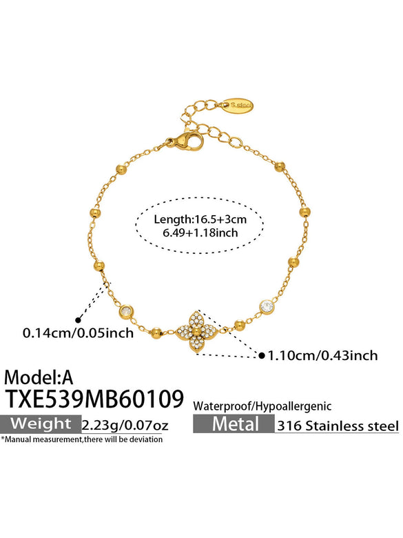 Wholesale Women's Stainless Steel Electroplated Flower Jewelry Set Including Necklace Bracelet And Earrings