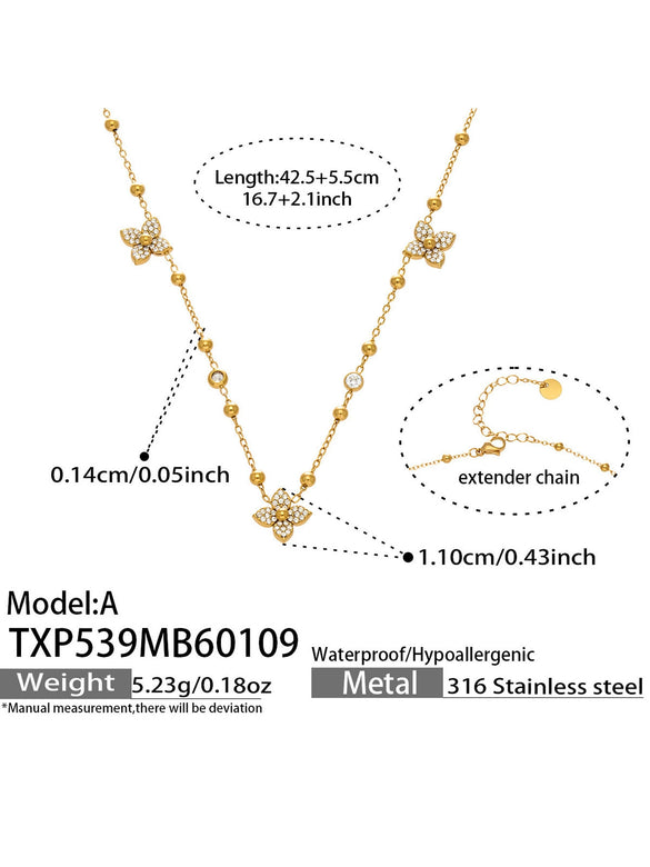 Wholesale Women's Stainless Steel Electroplated Flower Jewelry Set Including Necklace Bracelet And Earrings