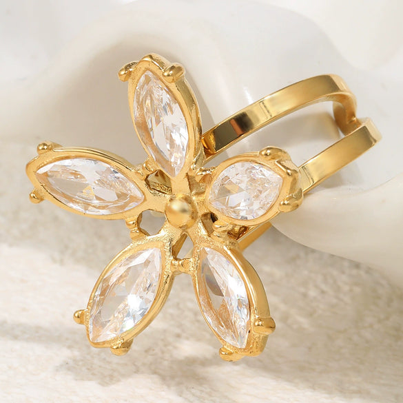Wholesale Women's Stainless Steel Electroplated Flower Open Ring Jewelry