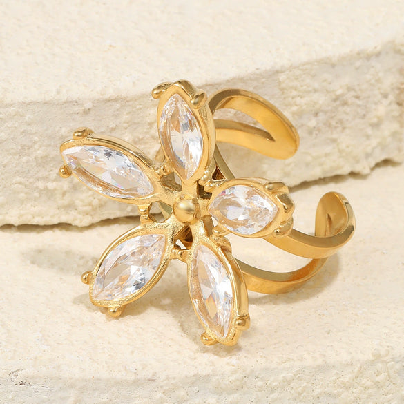 Wholesale Women's Stainless Steel Electroplated Flower Open Ring Jewelry