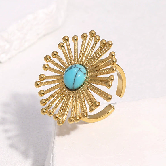 Wholesale Women's Stainless Steel Electroplated Flower Pattern Open Ring Jewelry
