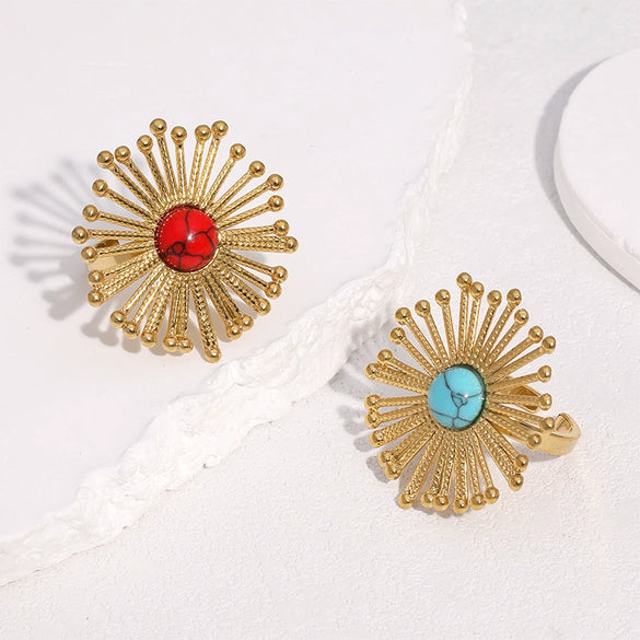 Wholesale Women's Stainless Steel Electroplated Flower Pattern Open Ring Jewelry