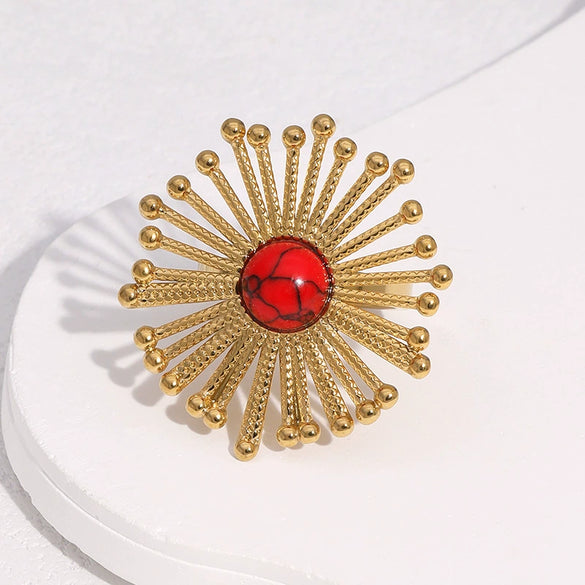 Wholesale Women's Stainless Steel Electroplated Flower Pattern Open Ring Jewelry