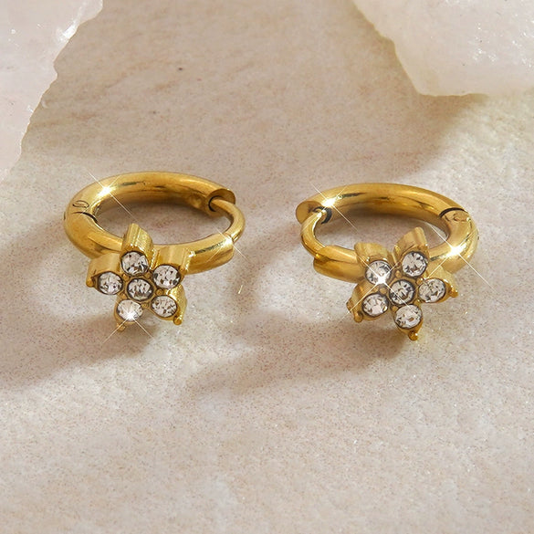 Wholesale Women's Stainless Steel Electroplated Flower Zircon Diamond Earrings Fashionable Jewelry Accessories