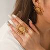 Wholesale Women's Stainless Steel Electroplated Geometric And Flower Cut Out Earrings Jewelry