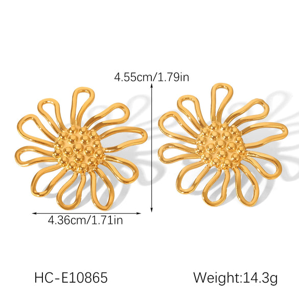 Wholesale Women's Stainless Steel Electroplated Geometric And Flower Cut Out Earrings Jewelry