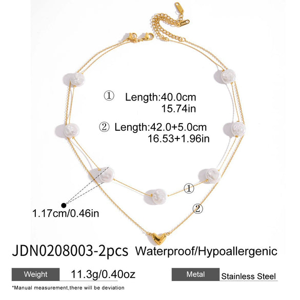 Wholesale Women's Stainless Steel Electroplated Geometric And Heart Shape Tassel Pearl Necklace Jewelry