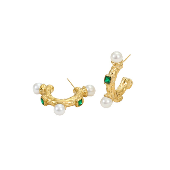 Wholesale Women's Stainless Steel Electroplated Geometric And U Shaped C Shaped Golden Retro Fashion Exaggerated Zircon Earring