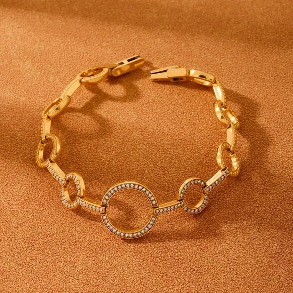 Wholesale Women's Stainless Steel Electroplated Geometric Ferris Wheel Heart Circle Splicing Chain 5A Zircon Bracelet Jewelry
