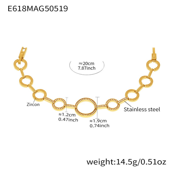 Wholesale Women's Stainless Steel Electroplated Geometric Ferris Wheel Heart Circle Splicing Chain 5A Zircon Bracelet Jewelry