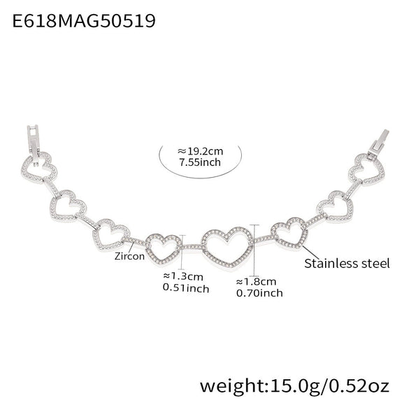 Wholesale Women's Stainless Steel Electroplated Geometric Ferris Wheel Heart Circle Splicing Chain 5A Zircon Bracelet Jewelry